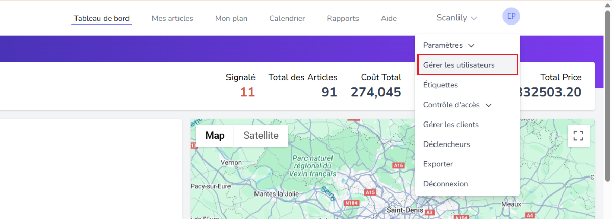 Capture d'écran du site web d'un utilisateur avec l'image de droite cliquée et un menu déroulant affiché.