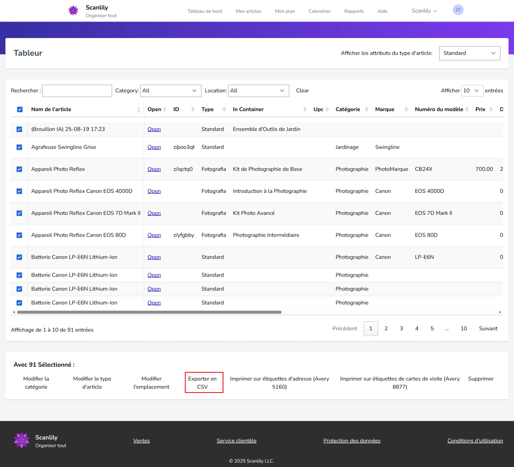 Possédez vos données - Exportation complète de l'inventaire