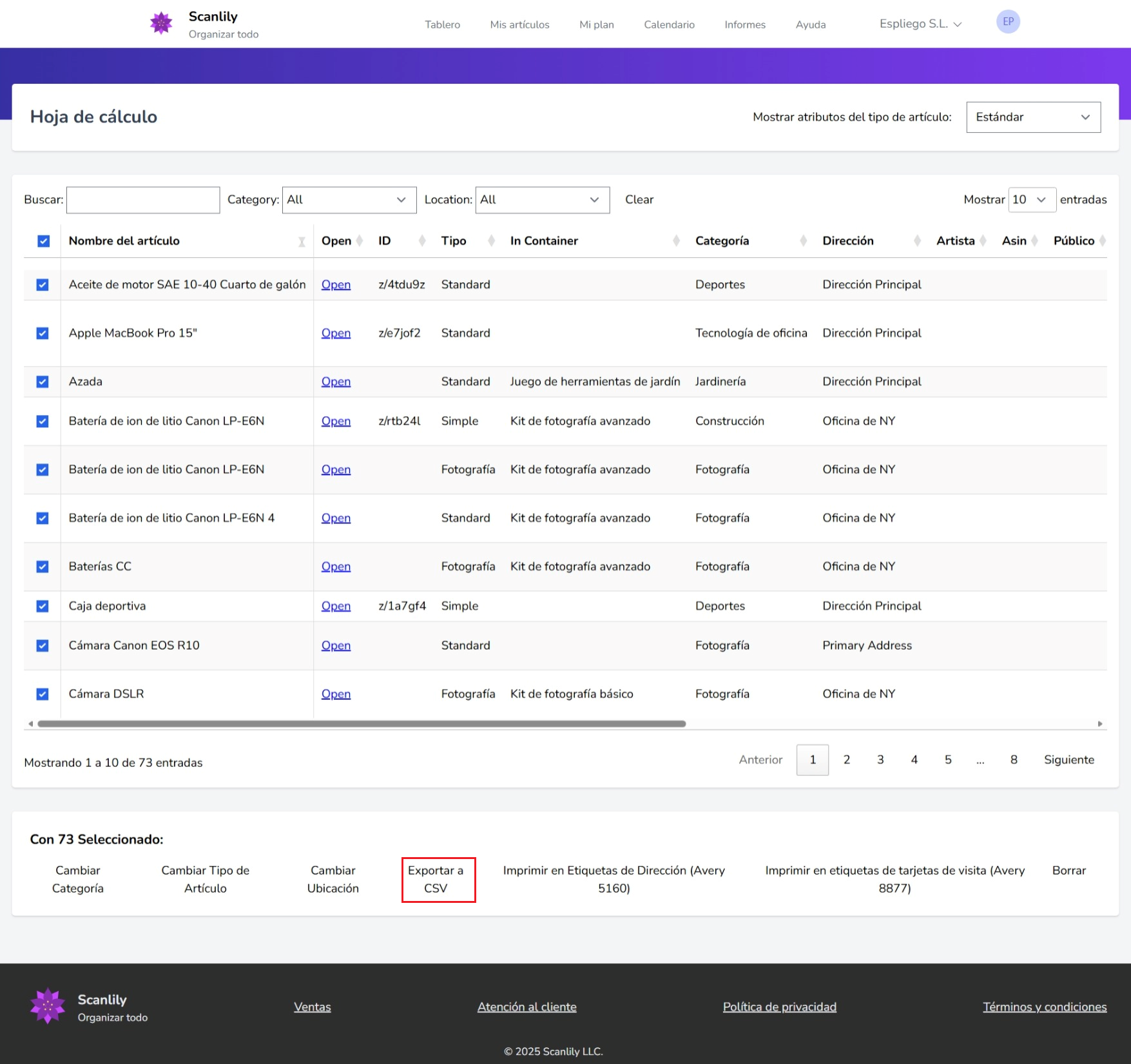 Sea dueño de sus datos: exportación completa del inventario