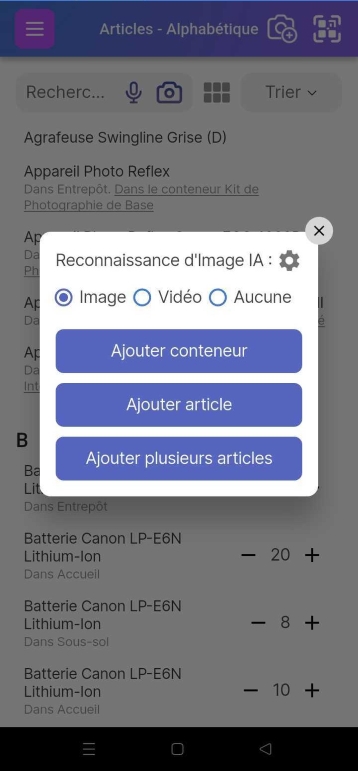 Image montrant les options pour Ajouter des éléments d'IA