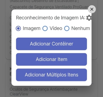 Imagem mostrando opções para adicionar itens de IA