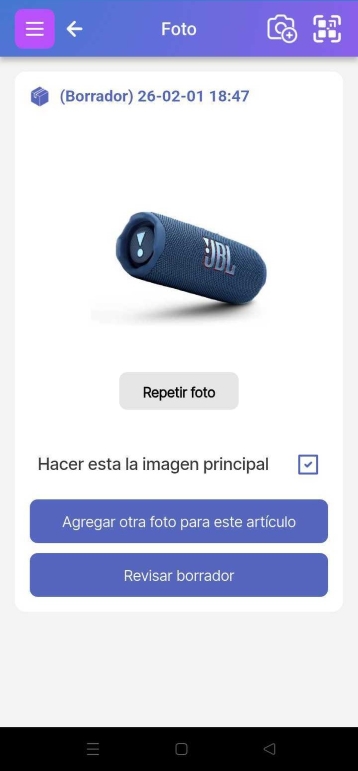 Imagen que muestra una página de fotos con la opción de añadir otra foto para el mismo artículo.