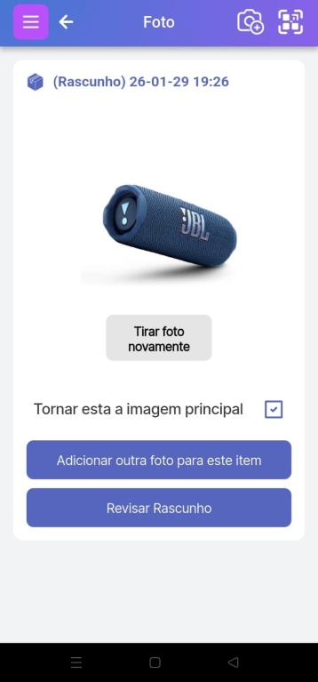 Imagem mostrando a página de fotos com a opção de adicionar outra foto para o mesmo item