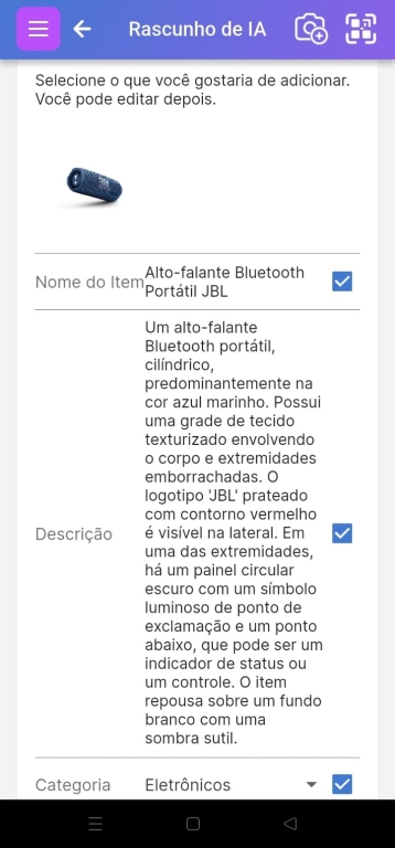 Imagem mostrando o resumo do item elaborado por IA