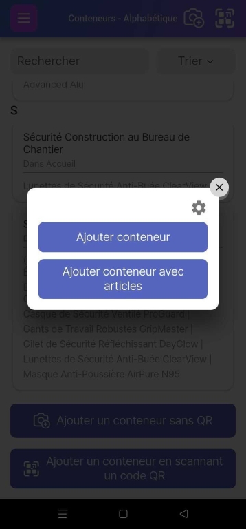 Ajouter une fenêtre contextuelle de sous-choix de conteneur