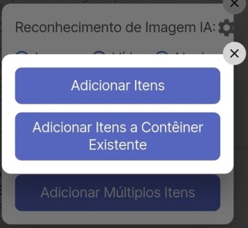 Popup do Submenu Adicionar Itens