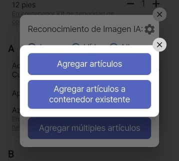 Submenú emergente "Añadir elementos"