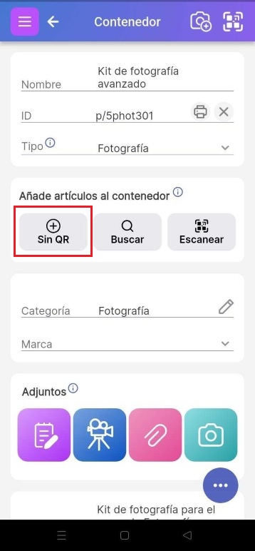 Añadir elementos sin botón QR