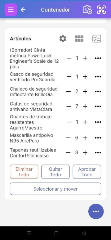 Elementos reconocidos en el contenedor