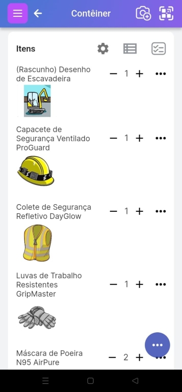 Itens no contêiner exibidos como imagens