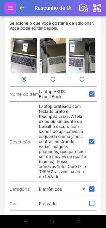 Tela de Rascunho de Vídeo de IA