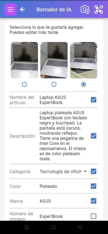 Pantalla de borrador de video de IA