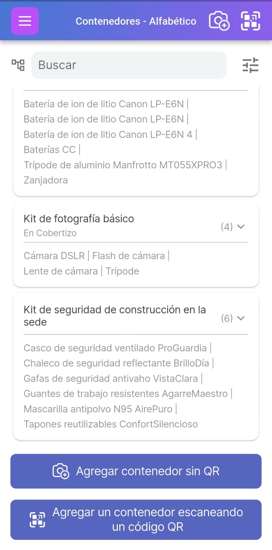 Añadir botones inferiores de contenedor