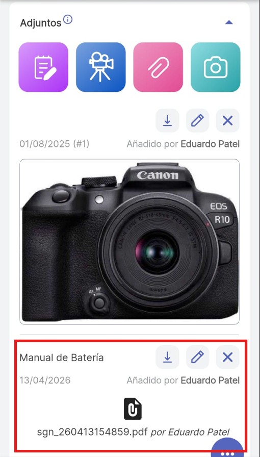 Pantalla de objeto que muestra un accesorio de objeto