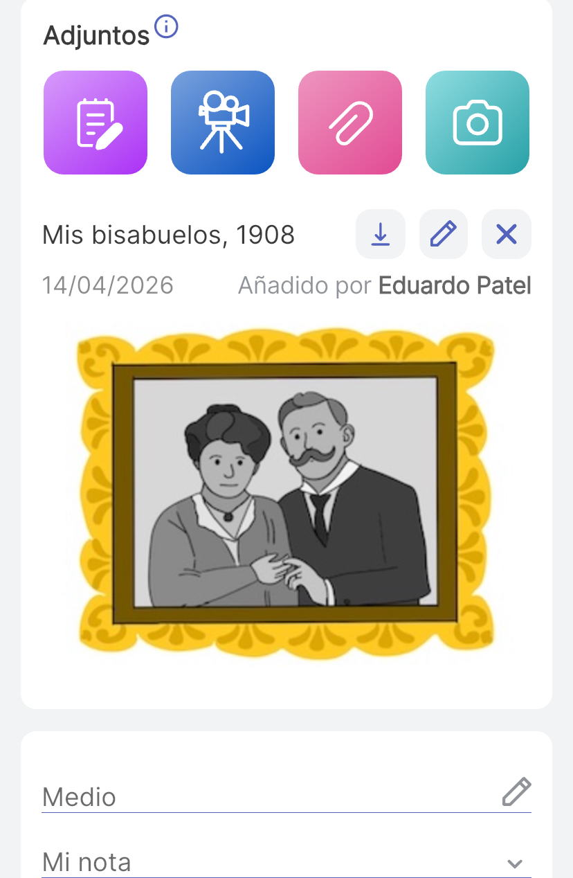 Pantalla del objeto Scanlily que muestra la imagen de un retrato familiar de hace un siglo.