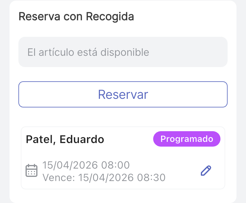 Pantalla de artículo para un artículo que tiene una reserva con recogidas y pendiente de recogida