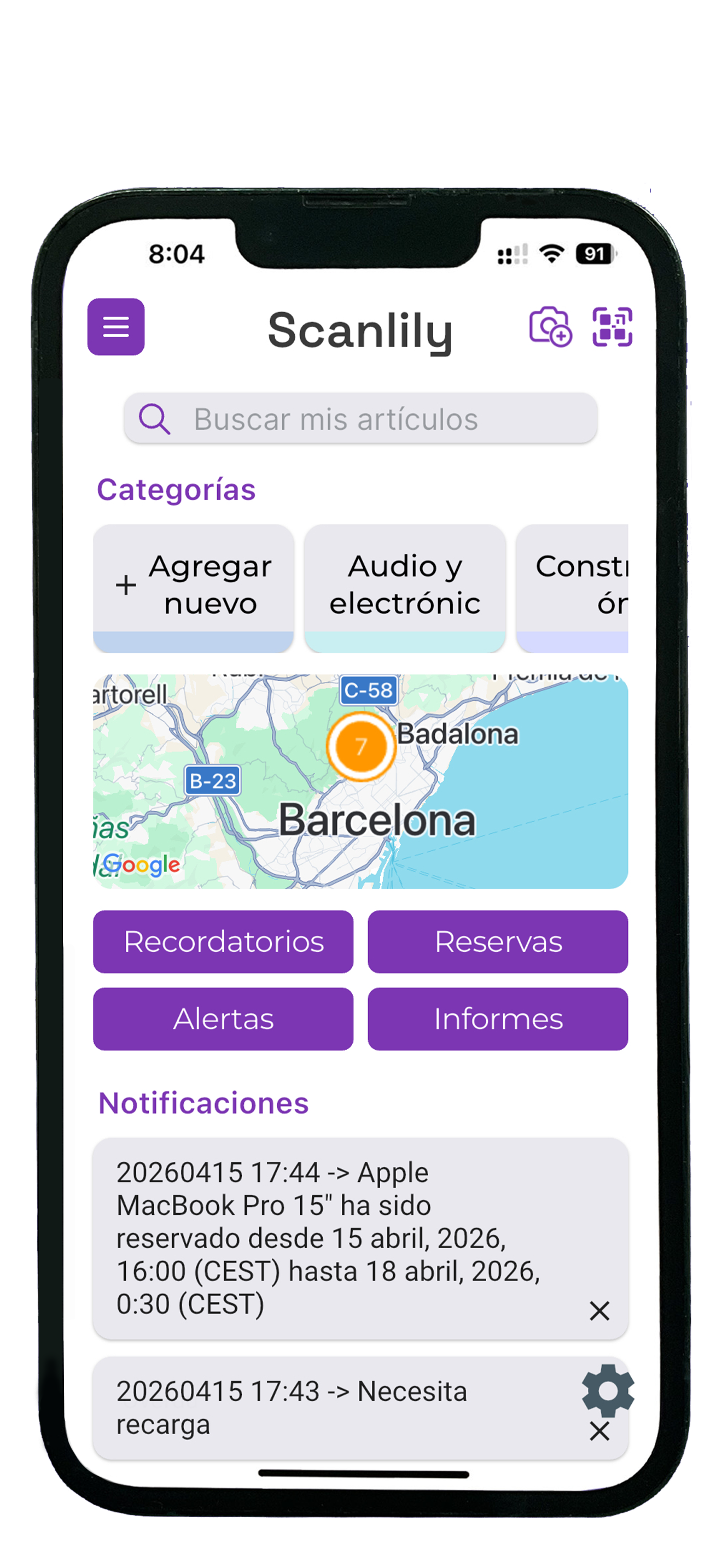 Panel de control de la aplicación