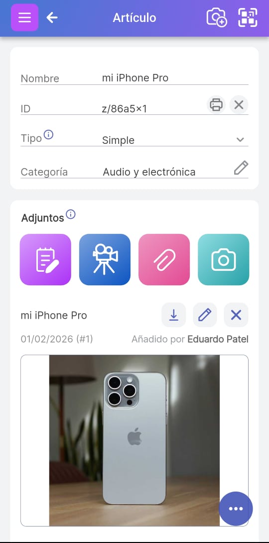 Ejemplo de una página de artículo con varios campos disponibles