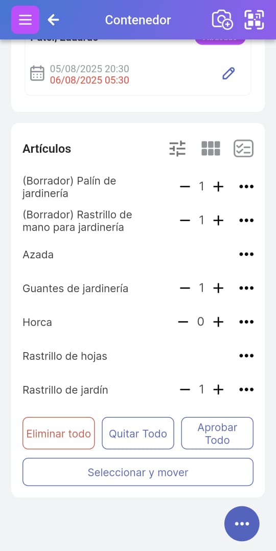 Imagen de elementos mostrados en la parte inferior de la página del contenedor con cantidades variables.