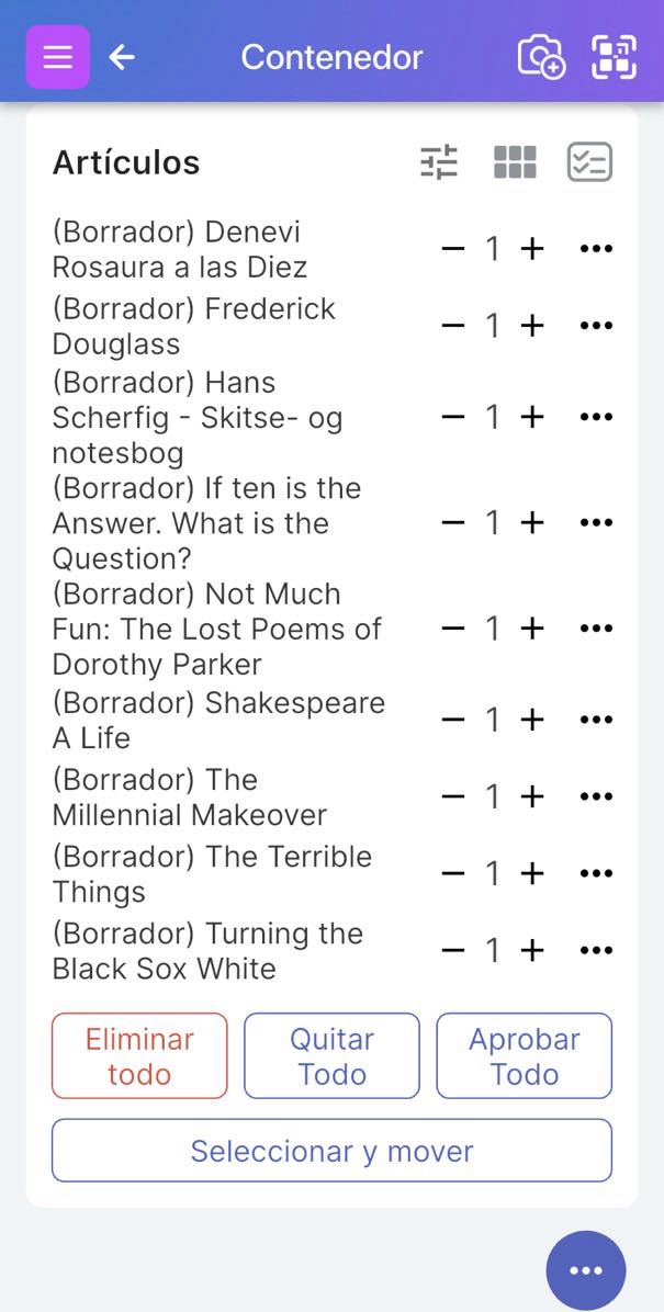 Contenedor que muestra los elementos de borrador reconocidos de la imagen de la estantería con la opción "Aprobar todo".