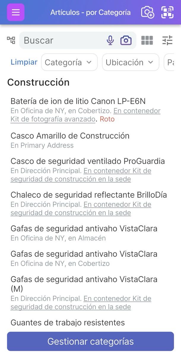 Opciones de "Ordenar por" que se muestran en la pantalla de la lista de artículos.
