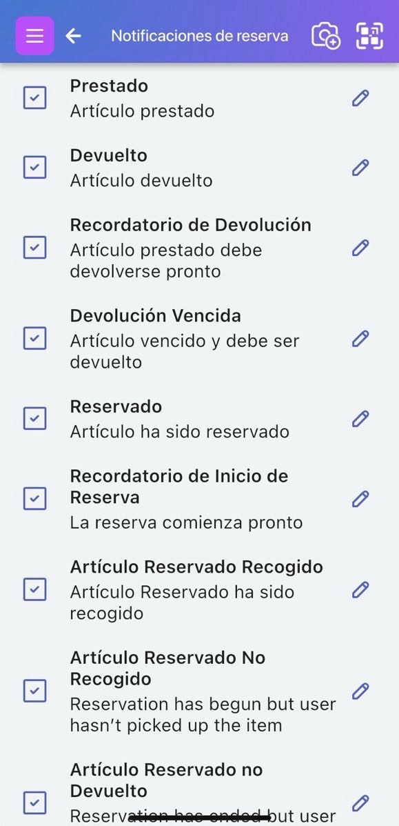 Lista de notificaciones de la imagen.