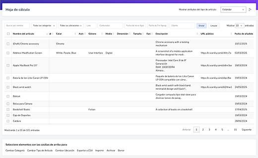 Muestra campos adicionales que se ven al desplazarse a la derecha de la hoja de cálculo.