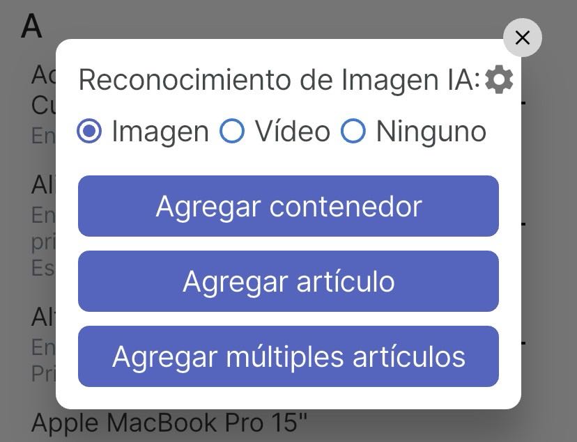 Ventana emergente Opciones de reconocimiento de imagen por IA