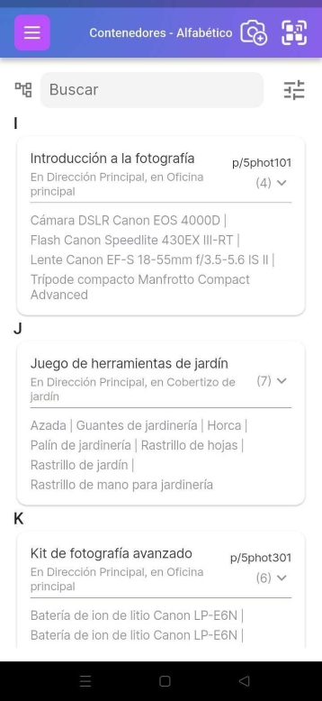 Imagen de la página del contenedor con muchos elementos incluidos
