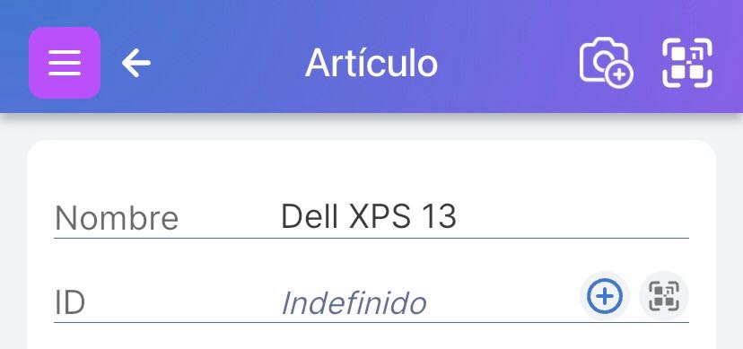 La sección ID en la parte superior de la página de detalles del artículo con el ID indefinido