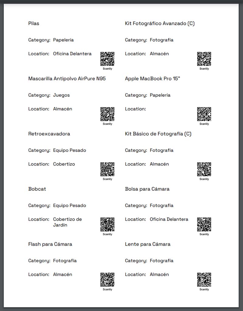 Una cuadrícula de 2 x 10 de etiquetas