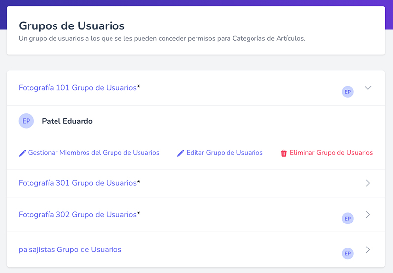 User Group Member Management Page