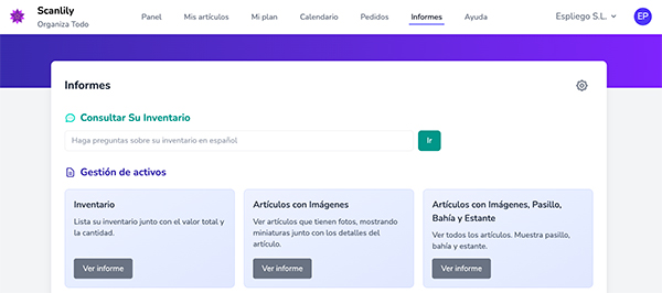 Elemento del menú Informes seleccionado en la navegación