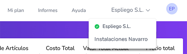 Selector de suscripciones mostrando que el usuario puede elegir entre múltiples suscripciones