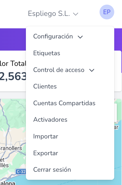 Menú de perfil superior derecho expandido mostrando varias opciones