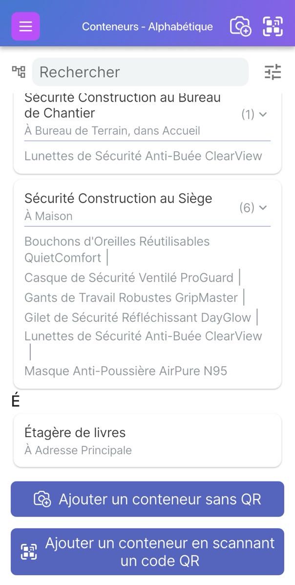 Boutons inférieurs pour ajouter au conteneur