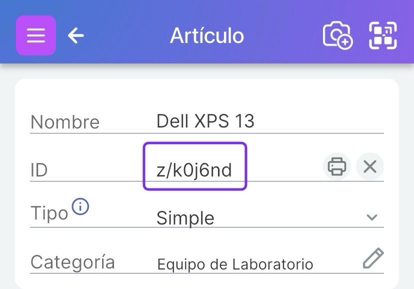 a screenshot of the Scanlily app with a box drawn around the ID field
