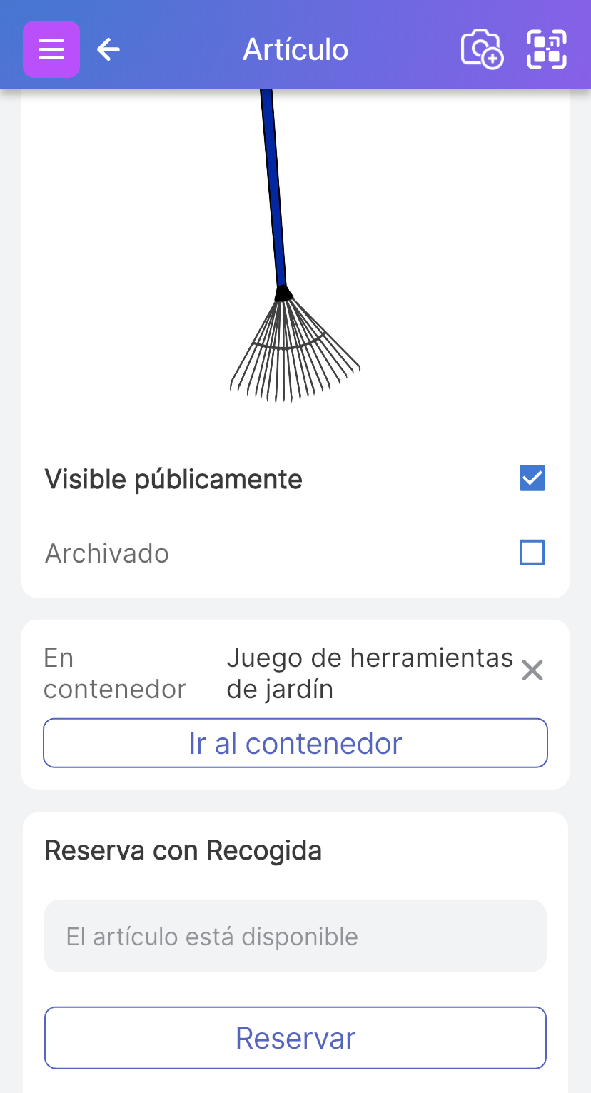 Pantalla de Retiro de Artículos
