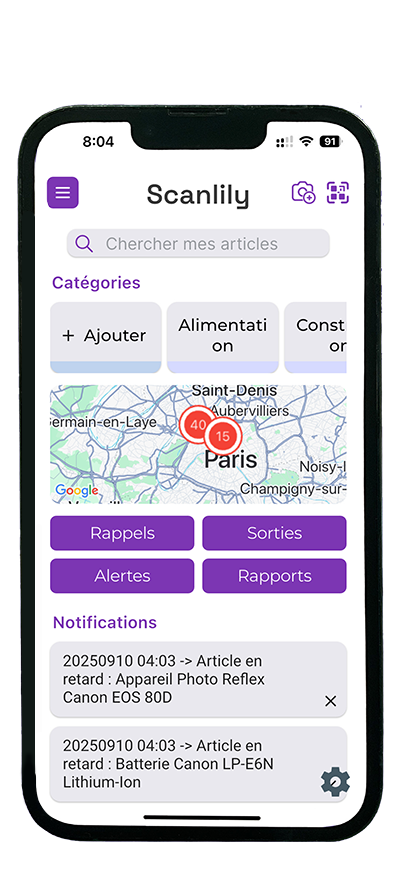 Tableau de bord de l’application