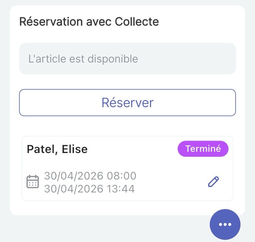 Image de la page de l'article avec une réservation affichée.
