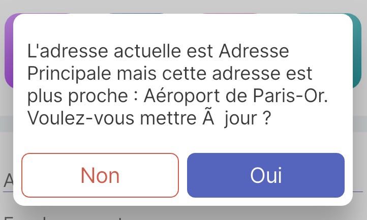 Fenêtre contextuelle demandant si l'utilisateur souhaite mettre à jour l'adresse de l'article vers un emplacement plus proche