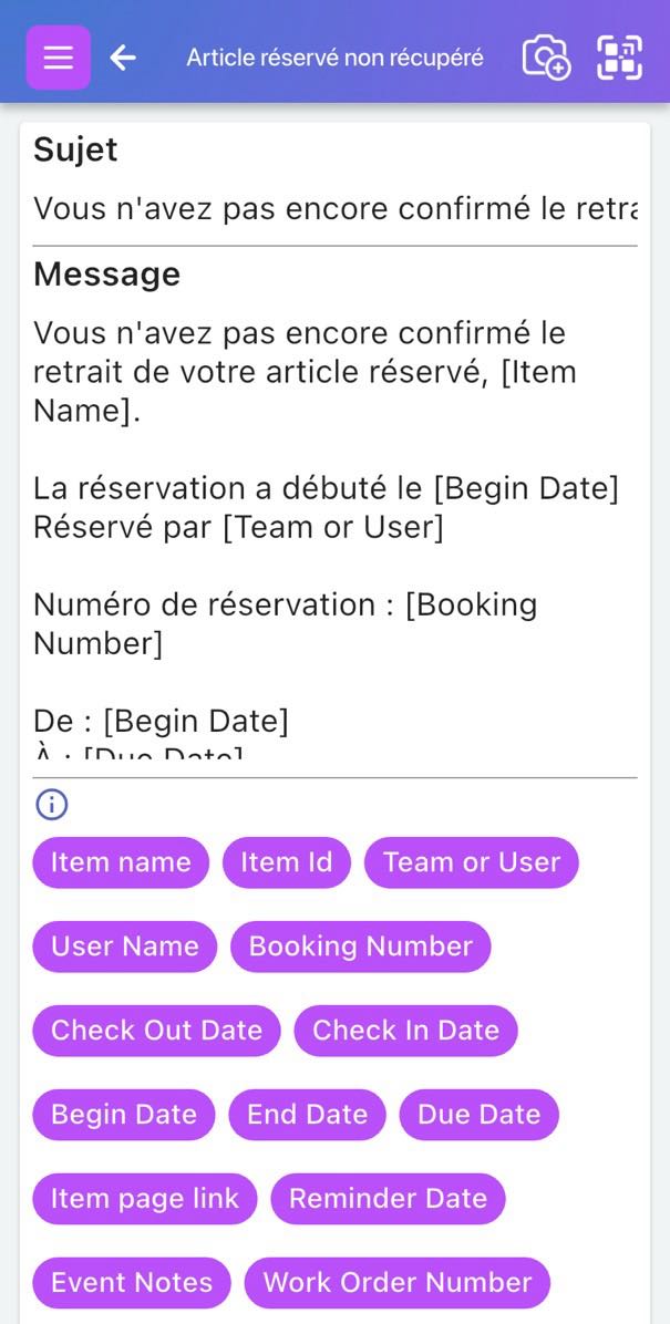 Capture d'écran de l'éditeur de notifications