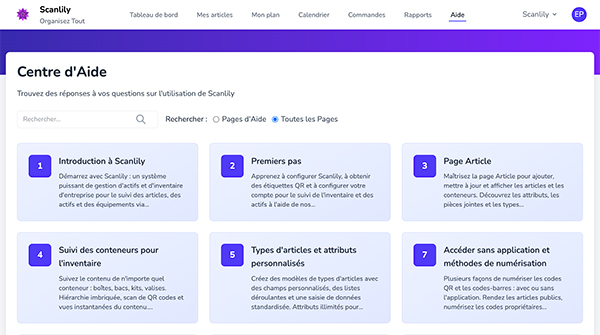 Élément de menu Aide sélectionné dans la navigation