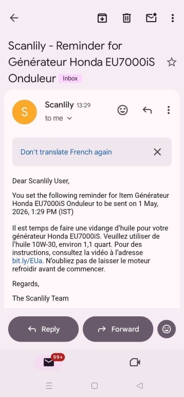 E-mail reçu lorsqu'une réservation d'article est en retard