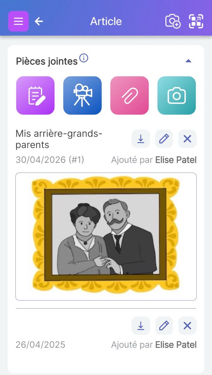Écran d'article Scanlily montrant l'image d'un portrait de famille centenaire
