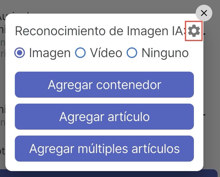 Ventana emergente para añadir artículo con icono de ajustes