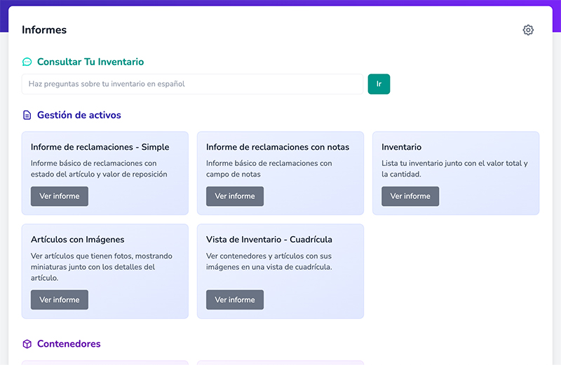 Página de gestión de informes