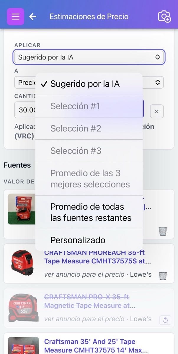 Contenido del desplegable Aplicar