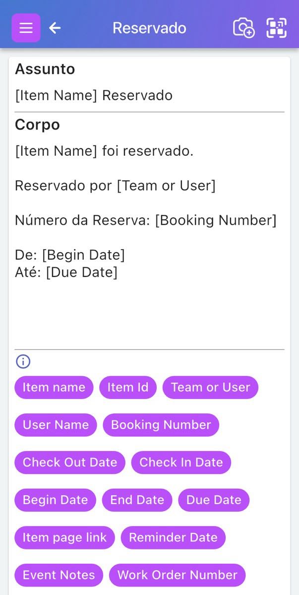 Tela do Scanlily para personalizar a notificação de quando as pessoas reservam um item.