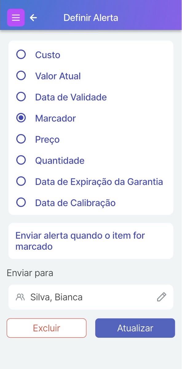 Tela de Definir Alerta mostrando Flag como a opção selecionada para definir o alerta
